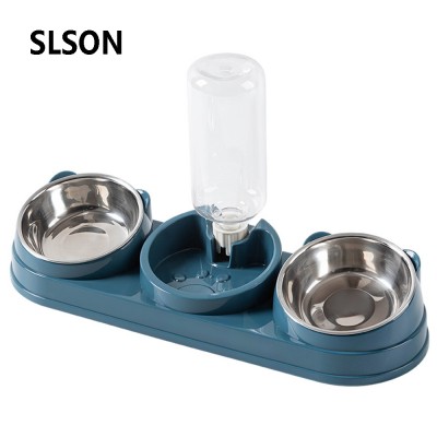 SLSON DomiTail Bestselling Stainless Steel 2-in-1 Elevated Pet Feeder & Water Fountain – Dual Function Raised Bowl for Pets