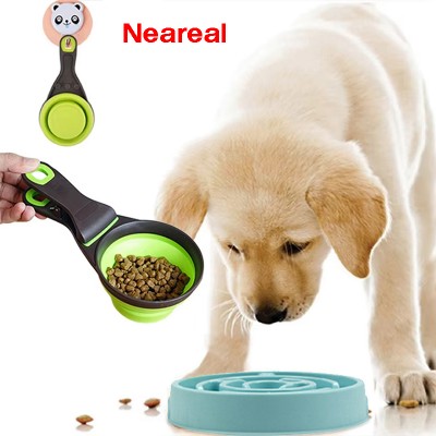 Neareal 2-in-1 Portable Folding Pet Feeder Bowl & Measuring Spoon - Ideal for Outdoor Adventures